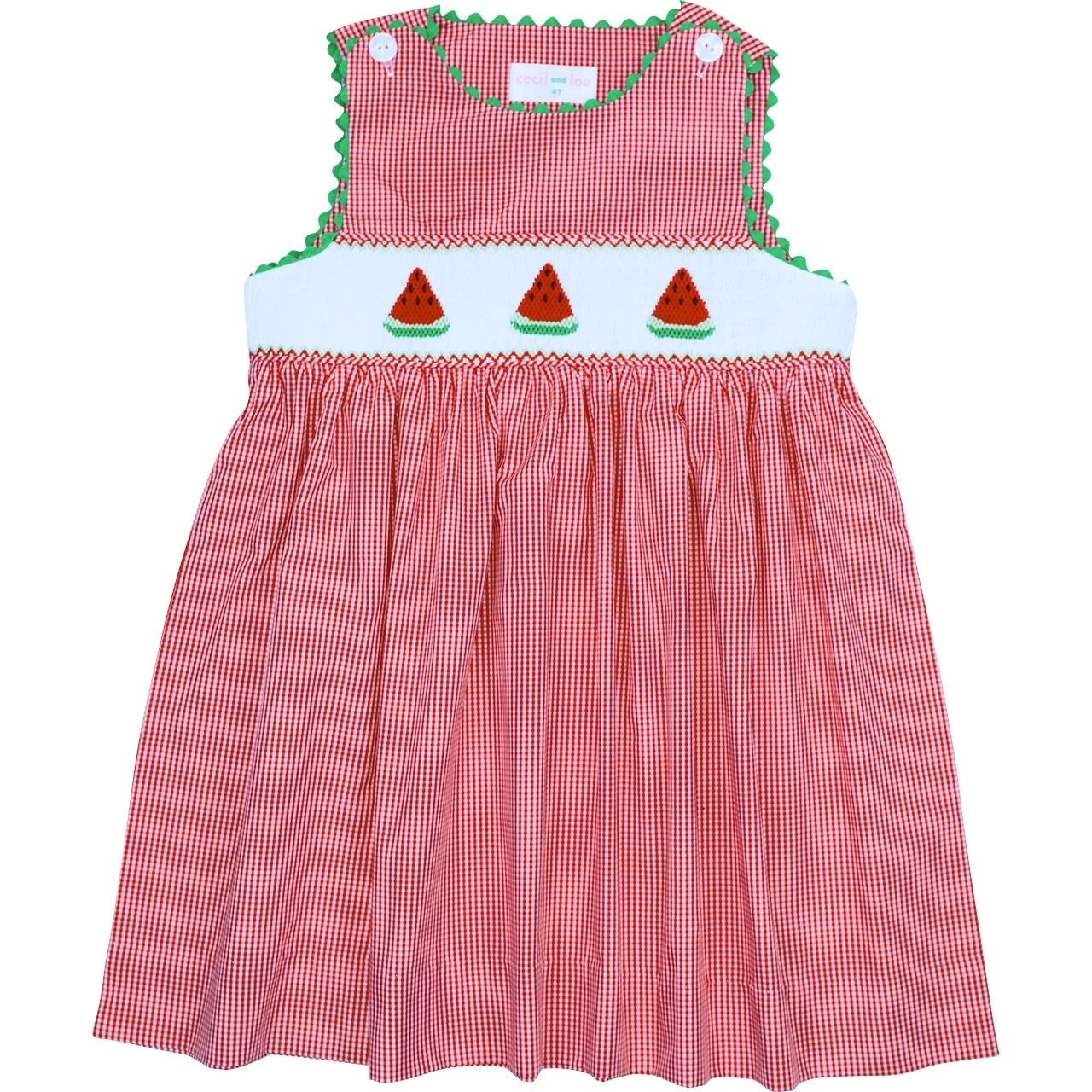 Red Gingham Smocked Watermelon Dress2