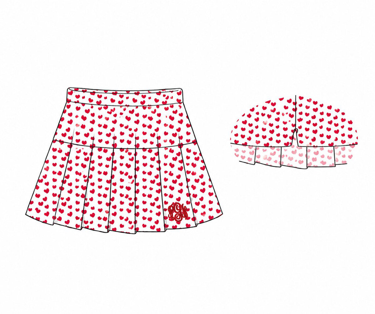 Red Heart Print Knit Tennis Skirt2