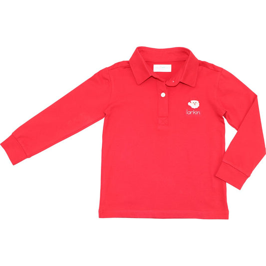 Red Knit Embroidered Santa Polo Shirt