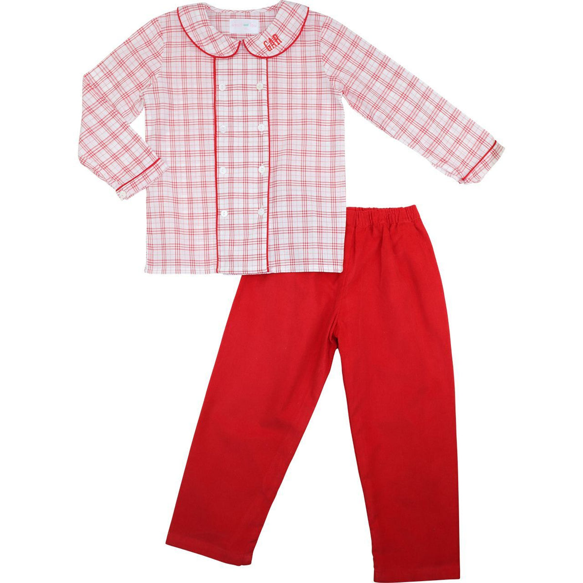 Red Plaid Double Breasted Pant Set