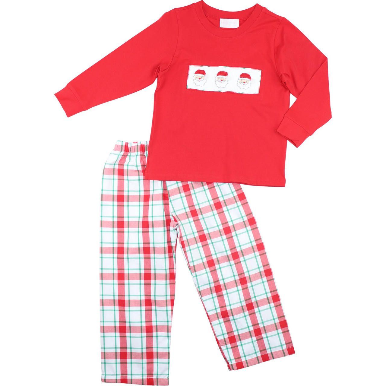 Red Plaid Smocked Santa Pant Set