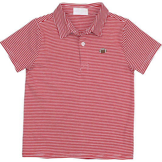 Red Striped Knit Embroidered Football Polo Shirt