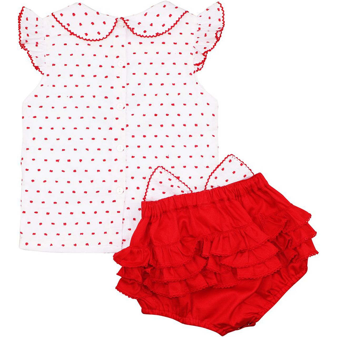 Red Swiss Dot Ruffle Diaper Set