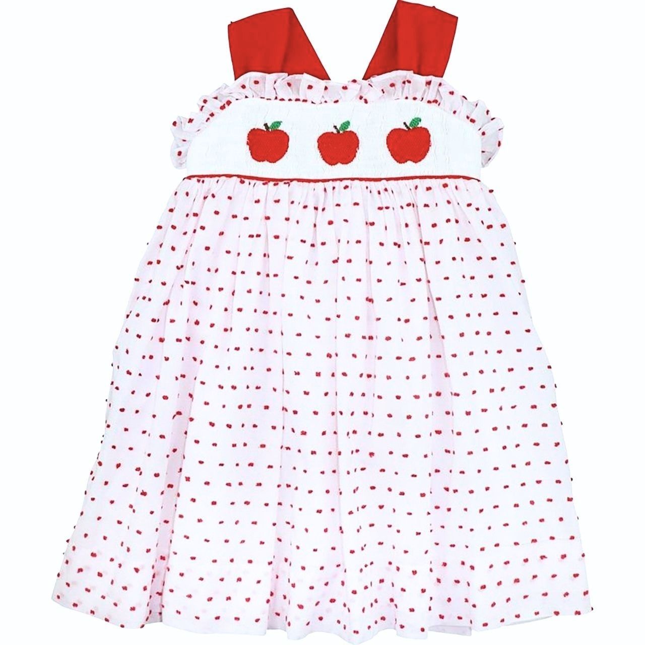 Red Swiss Dot Smocked Apple Dress Size 4T