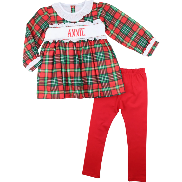 Red and Green Plaid Custom Smocked Legging Set