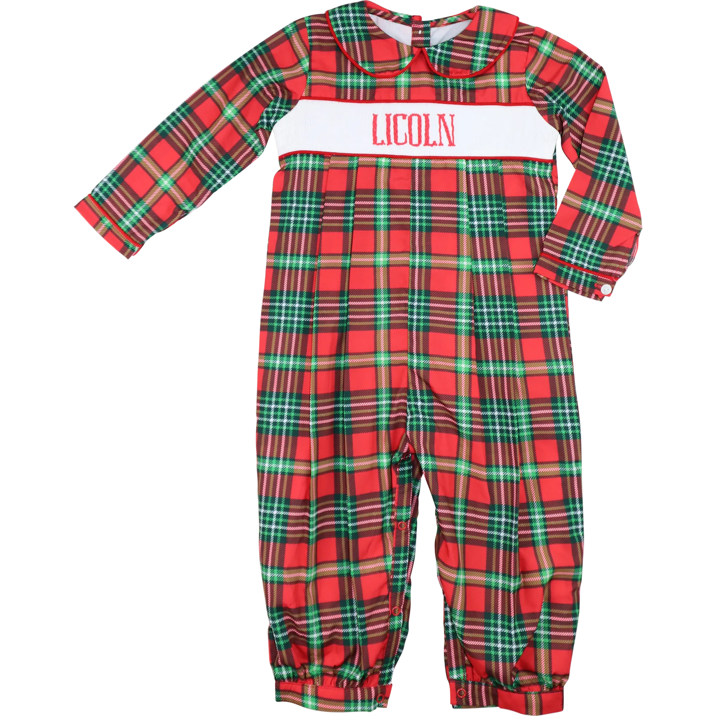 Red and Green Plaid Custom Smocked Long Romper