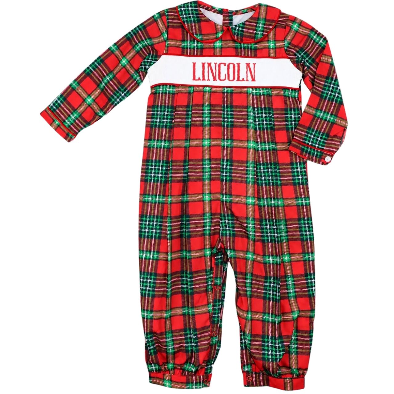 Red and Green Plaid Custom Smocked Long Romper4