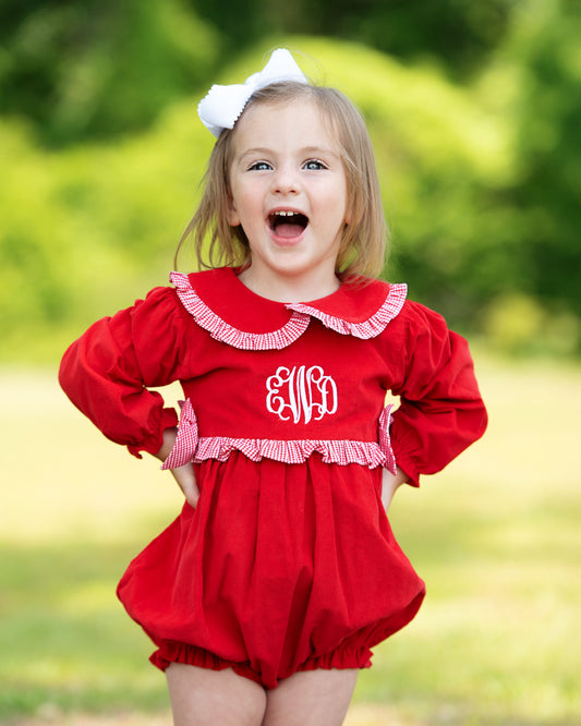 Red Corduroy And Gingham Bow Bubble
