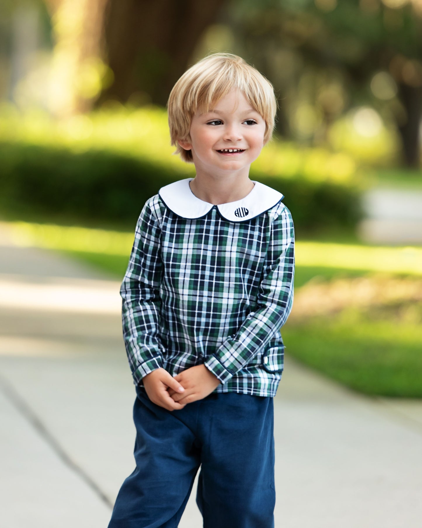 Green And Navy Plaid Ankle Pant Set