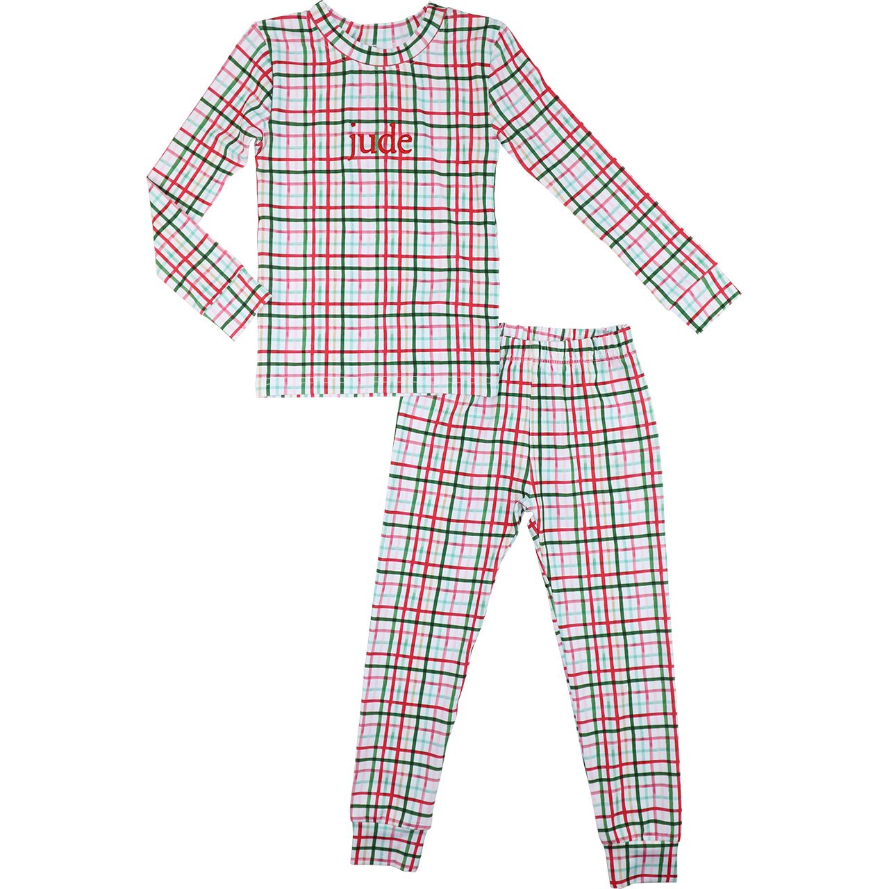 Red And Green Plaid Windowpane Knit Pajamas
