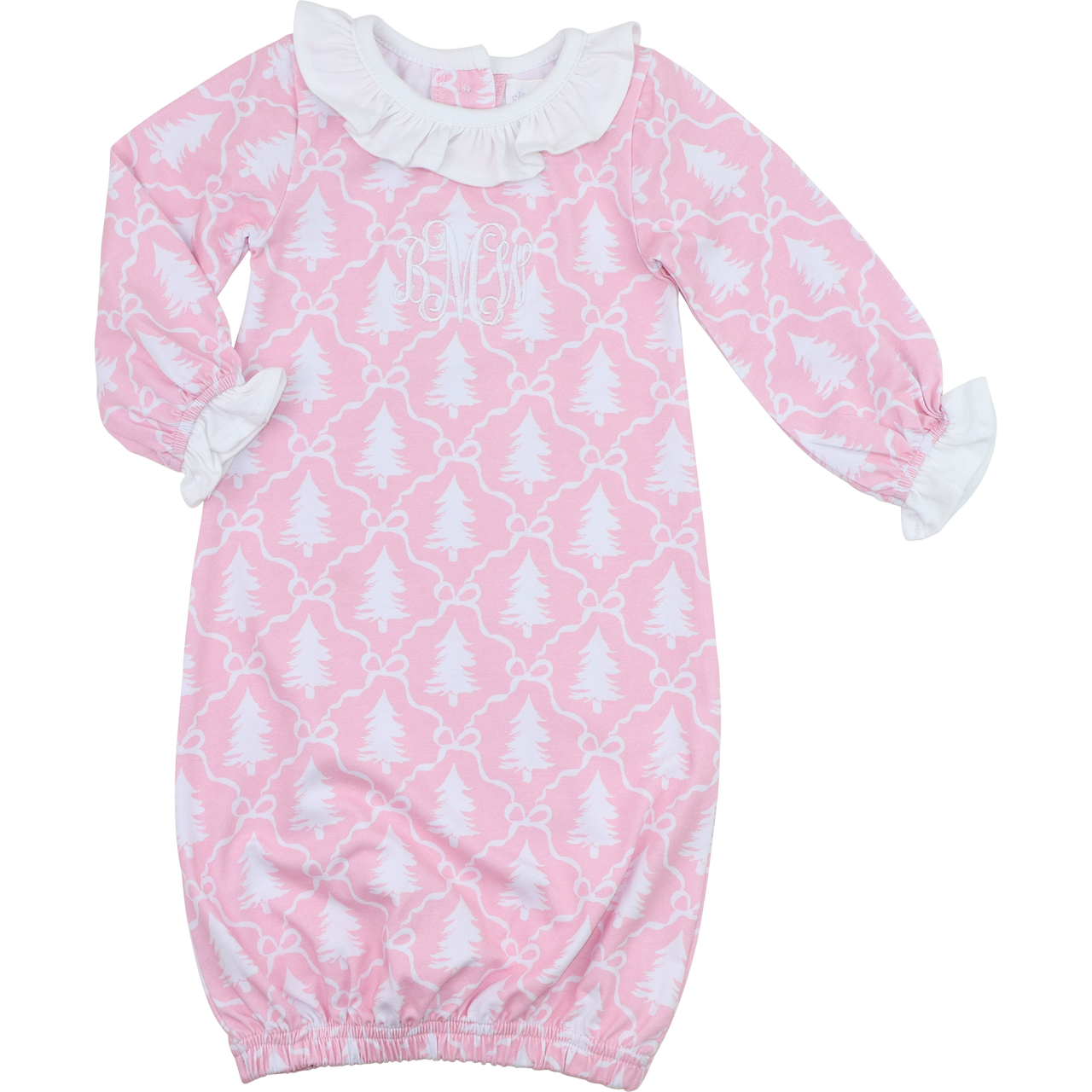Pink And White Knit Christmas Tree Baby Gown