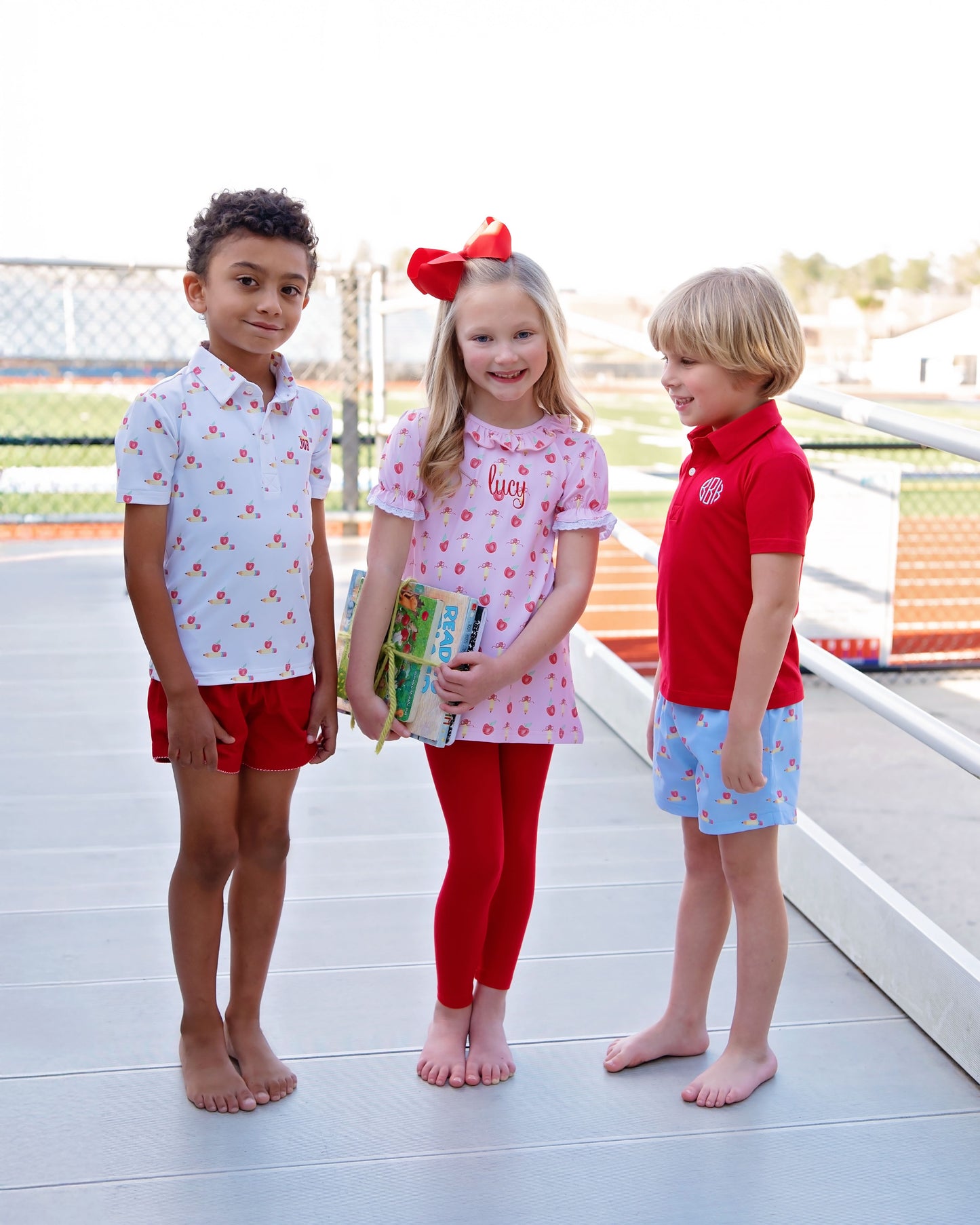 Red Apple And Pencil Polo Short Set