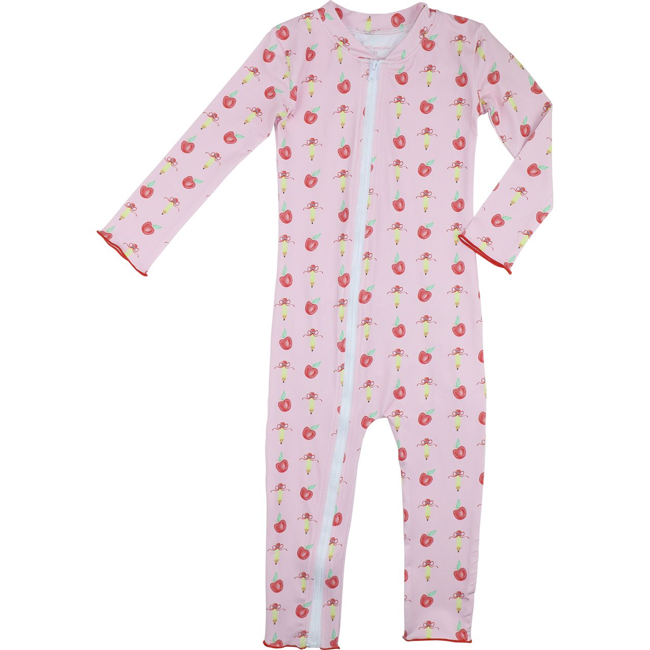 Pink Pencil And Apple Knit Zipper Pajamas
