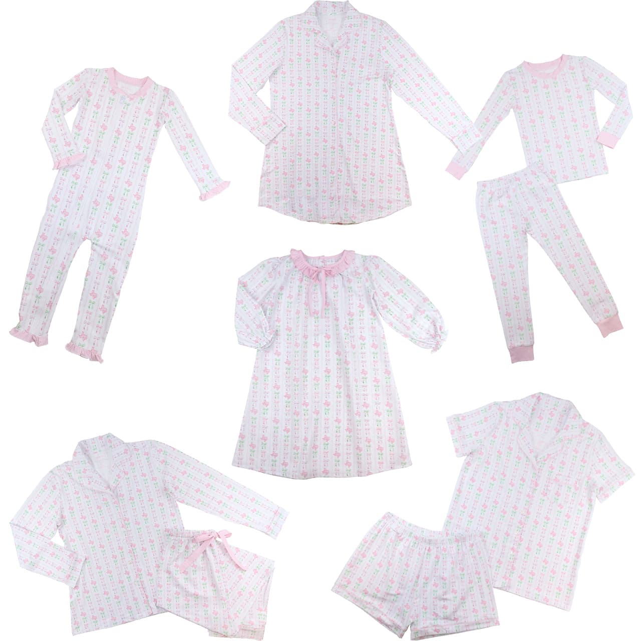 Set of pink and white checkered pajamas on a white background