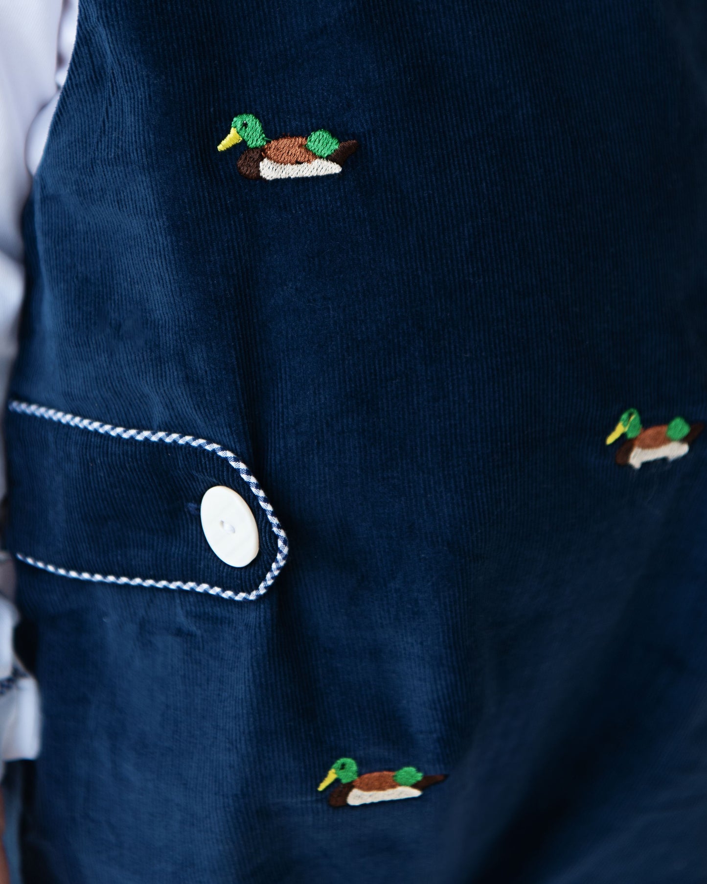 Navy Corduroy Embroidered Mallards Long Romper Set
