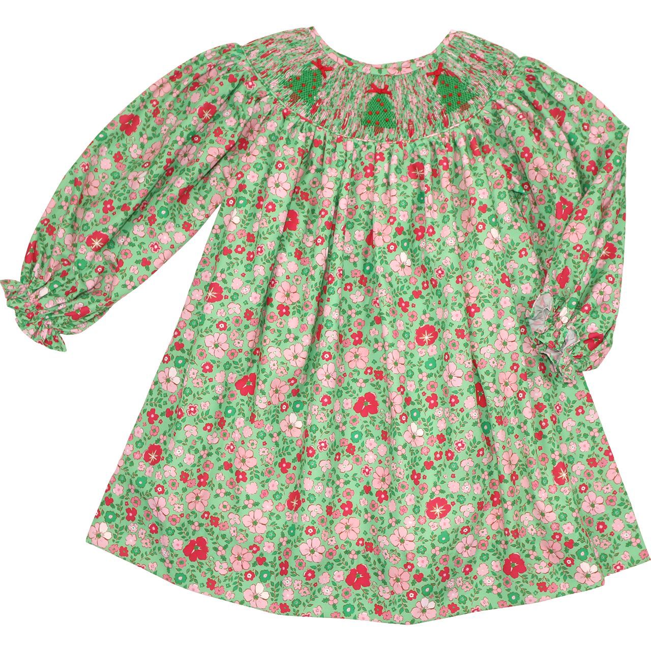 Smocked Floral Christmas Tree Dress
