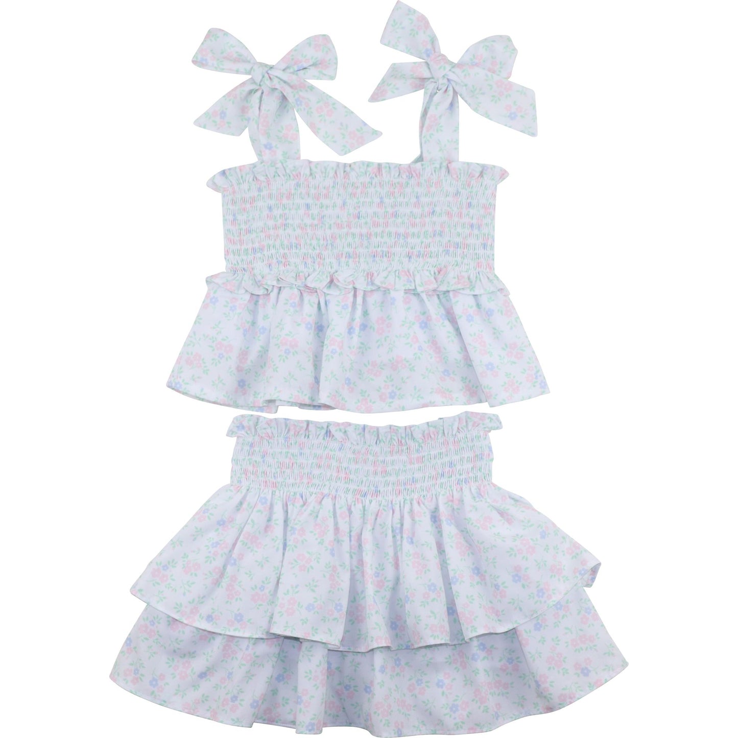Smocked Shoulder Tie Skirt Set