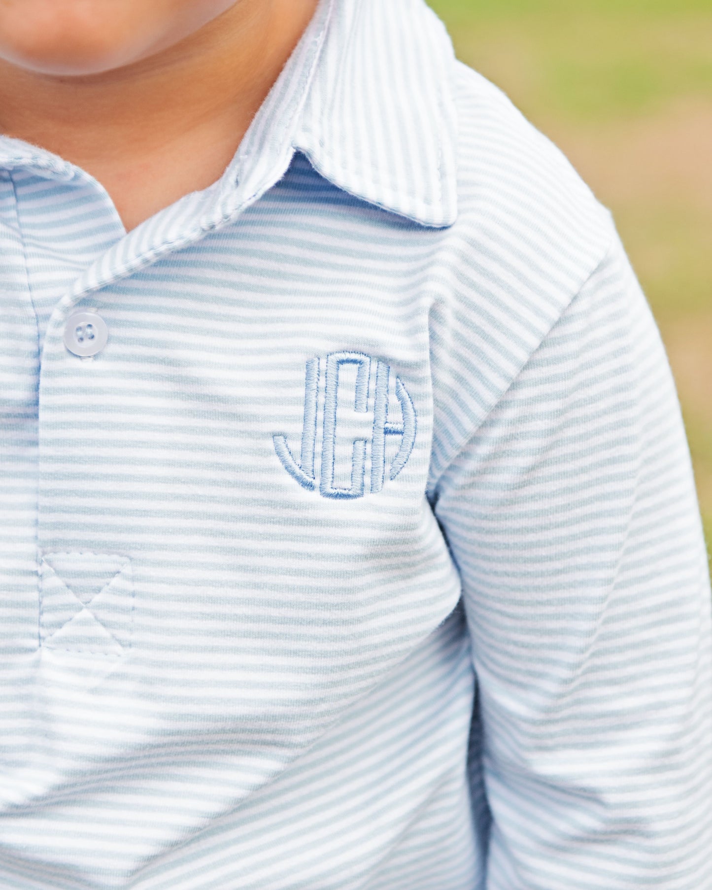 Blue Striped Knit Polo Shirt