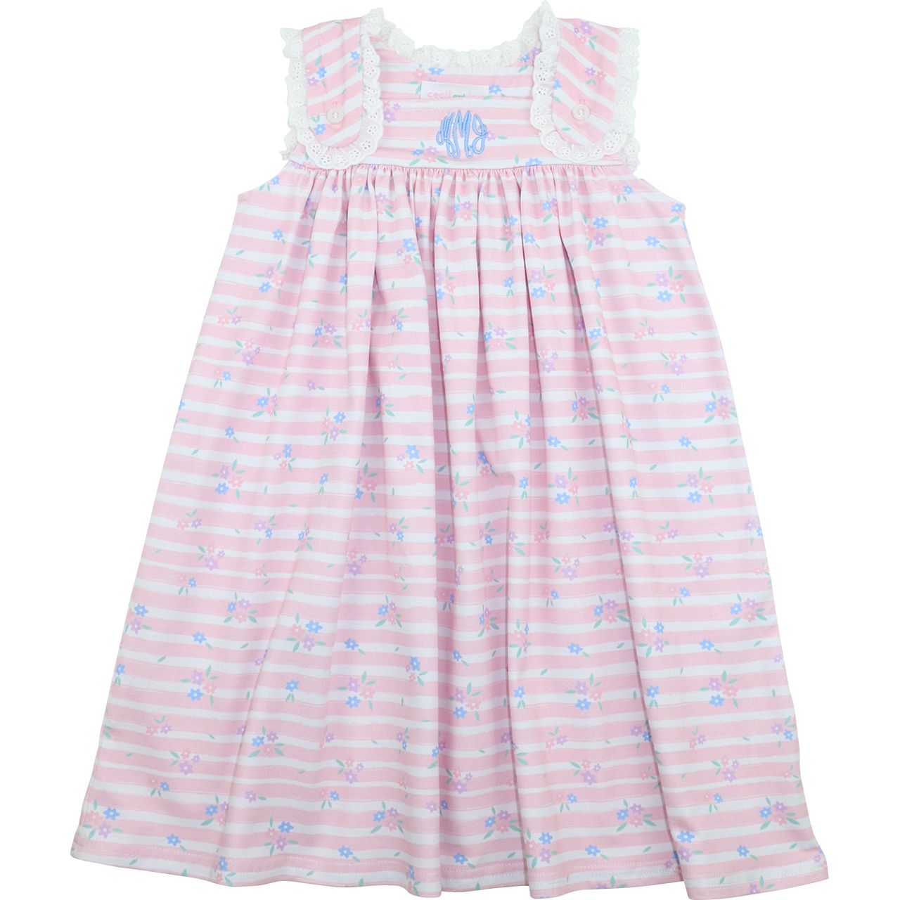 Striped Floral Knit Eyelet Dress