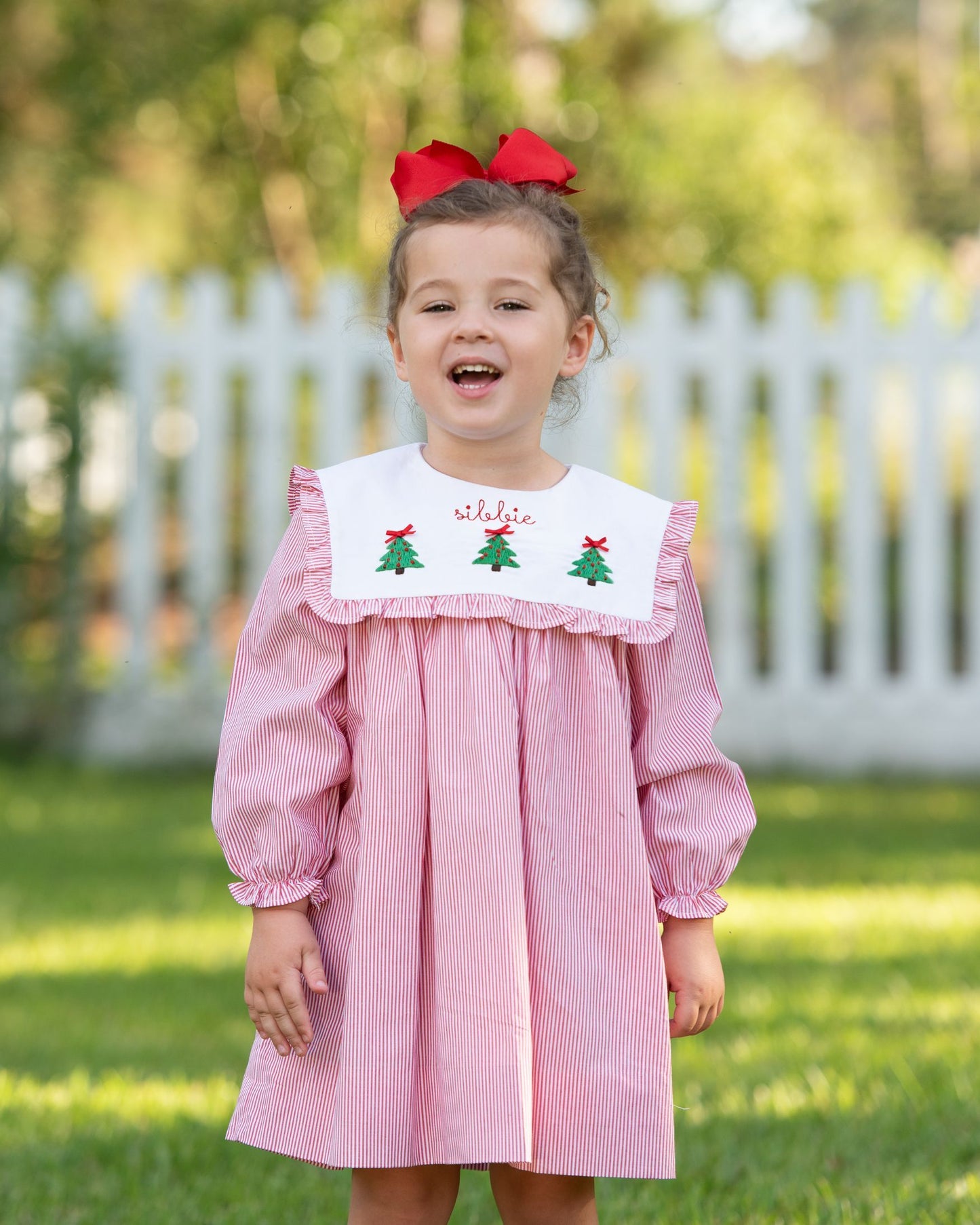 Red Mini Stripe Embroidered Christmas Tree Dress