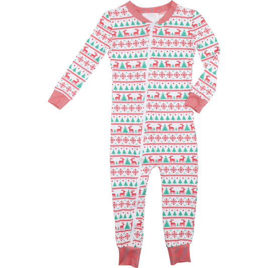 Red And Green Christmas Print Knit Zipper Pajamas