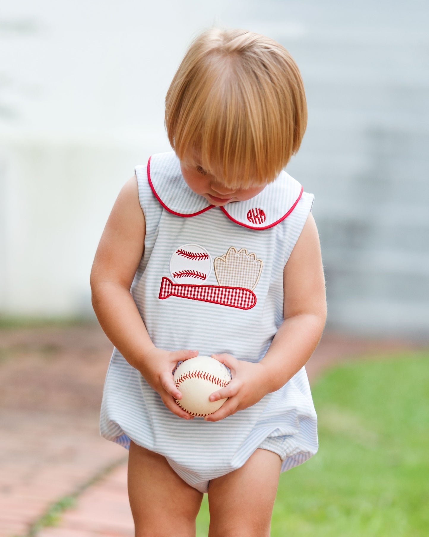 Blue Stripe Knit Applique Baseball Bubble