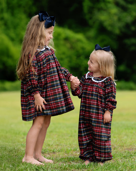 Green And Red Plaid Eyelet Dress