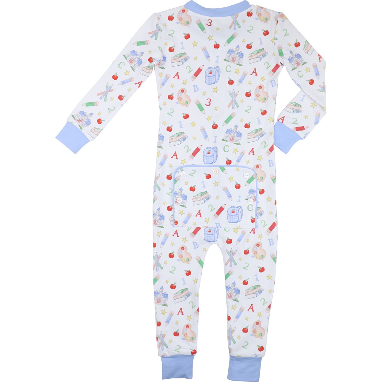 Blue Back To School Knit Zipper Pajamas