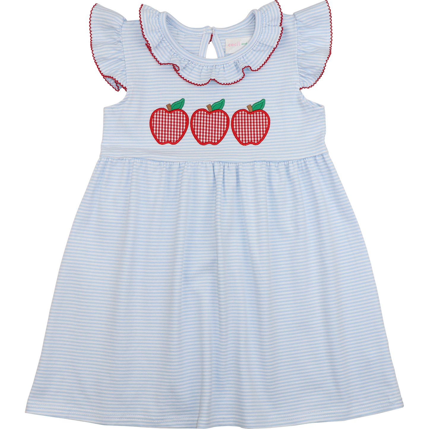 Blue Stripe Knit Applique Apple Dress