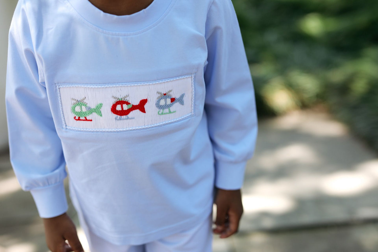 Blue Gingham Smocked Helicopter Ankle Pant Set