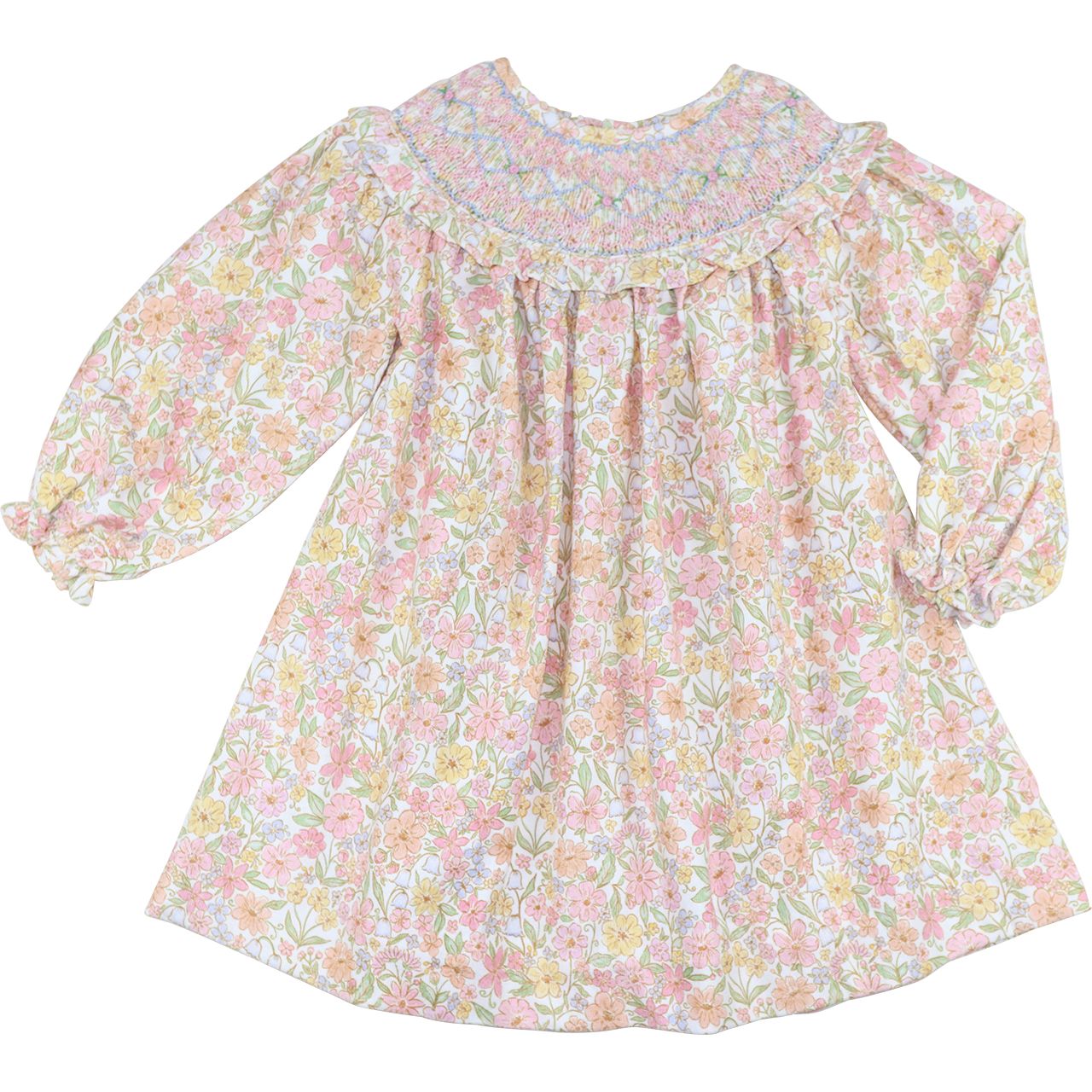 Pink And Blue Corduroy Smocked Fall Floral Dress