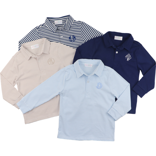 Blue Striped Knit Polo Shirt