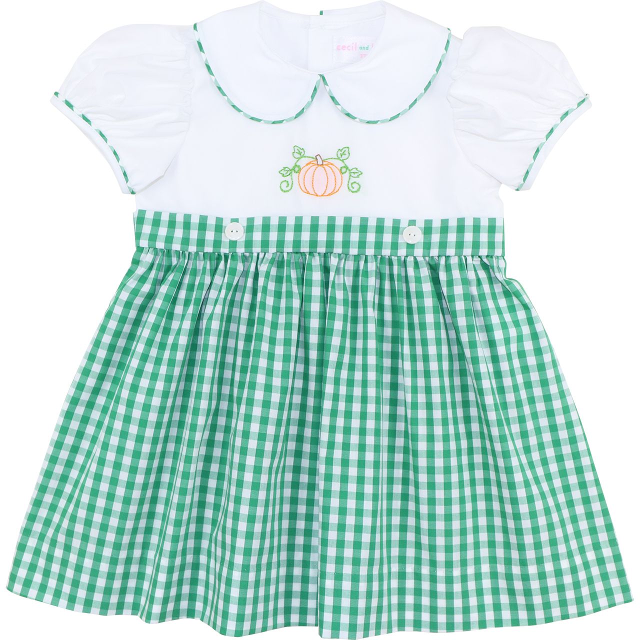 Green Check Embroidered Pumpkin Dress