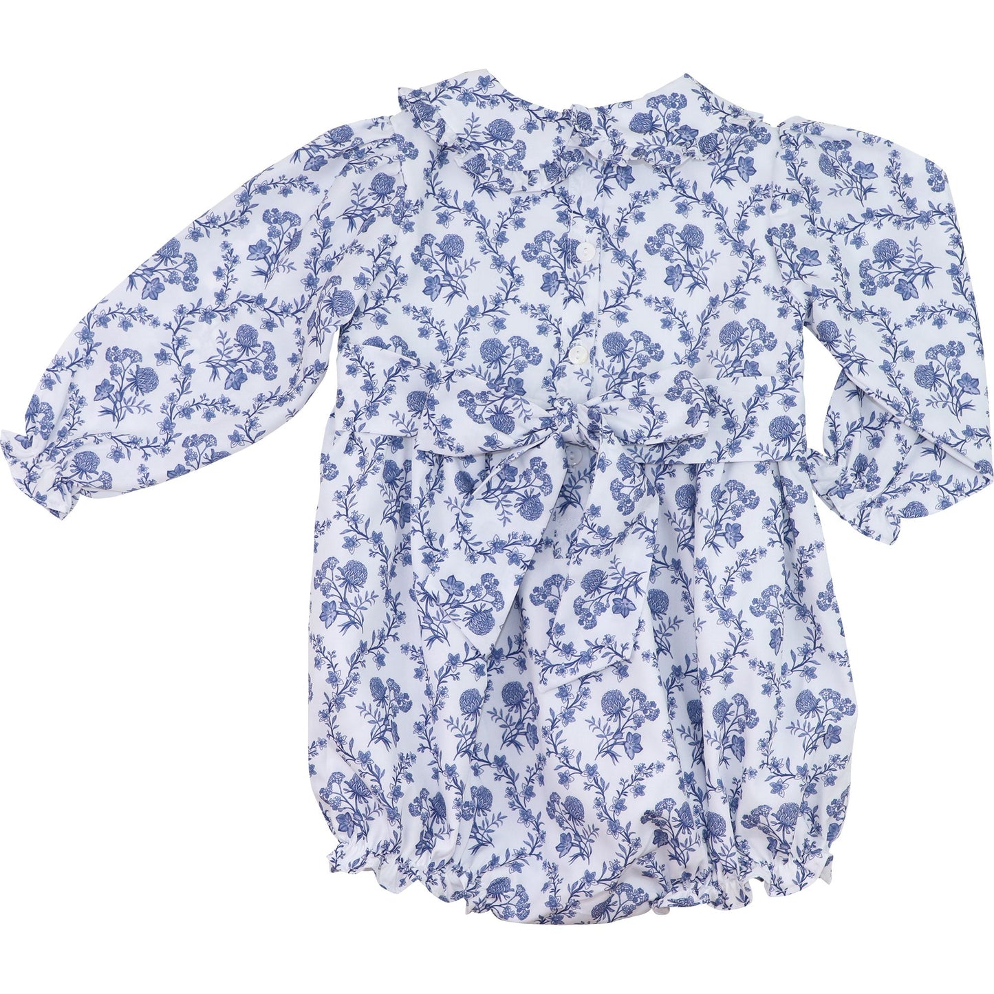 Navy Floral Smocked Rosette Bubble