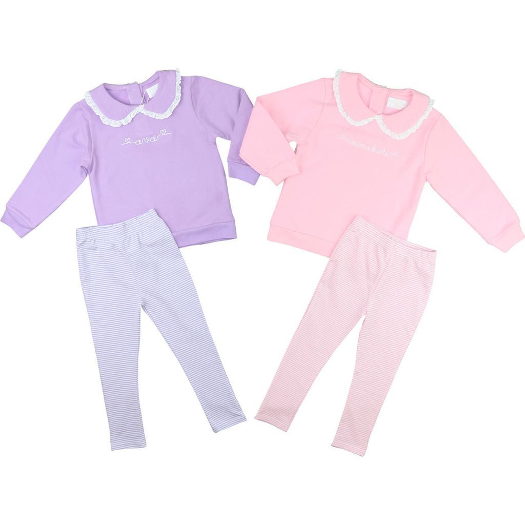 Pink Stripe Eyelet Legging Set