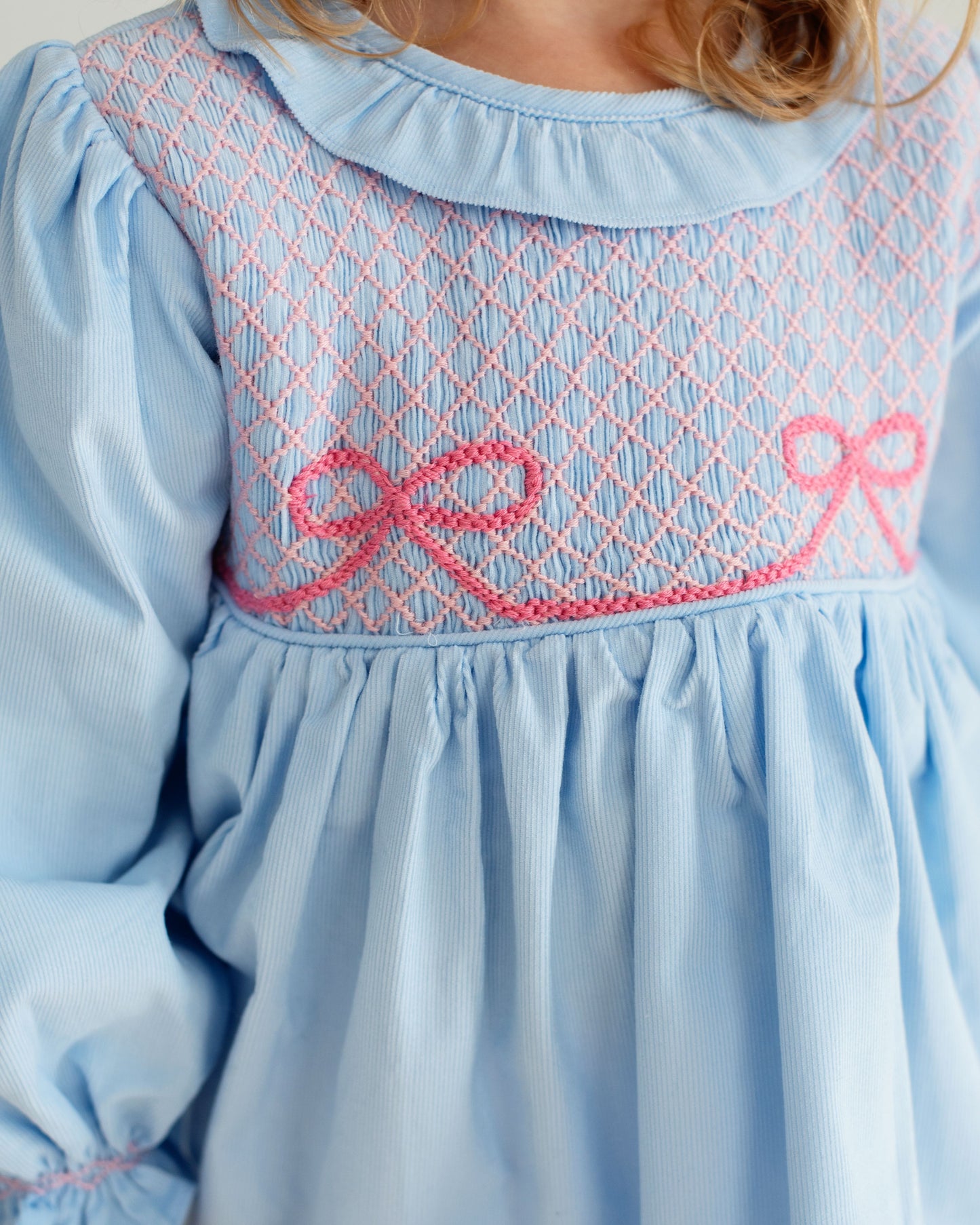 Blue Corduroy Smocked Bow Legging Set
