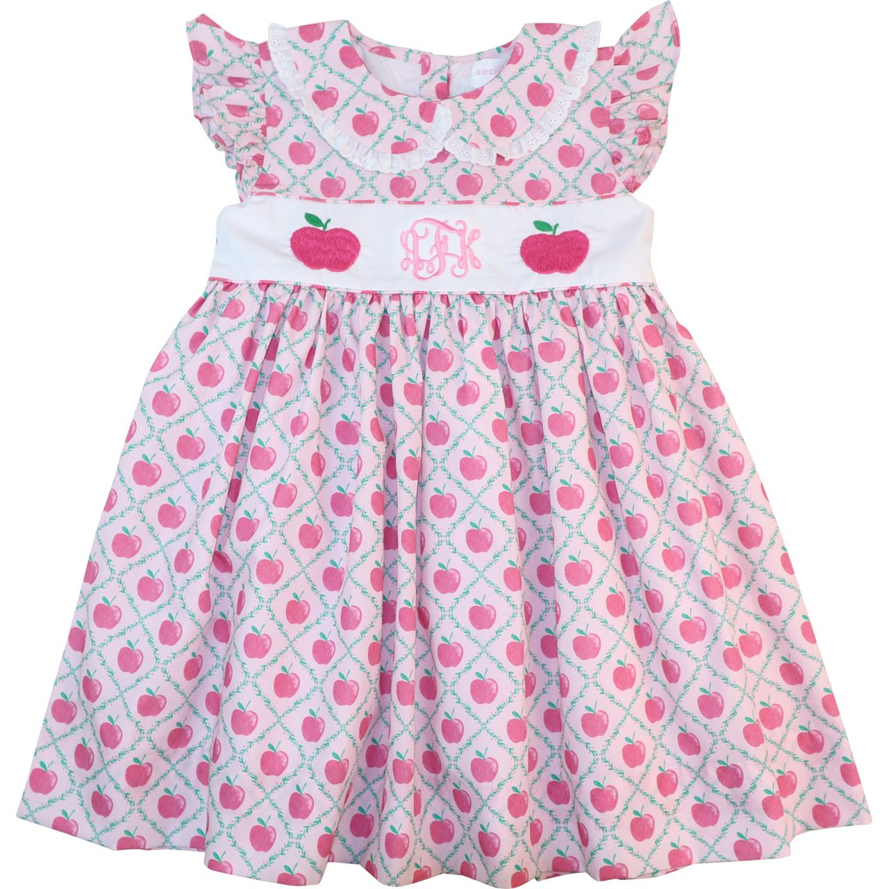 Pink And Green Embroidered Apples Dress