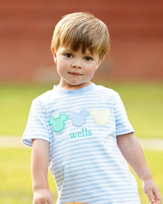 Blue Knit Stripe Mouse Ears Shirt