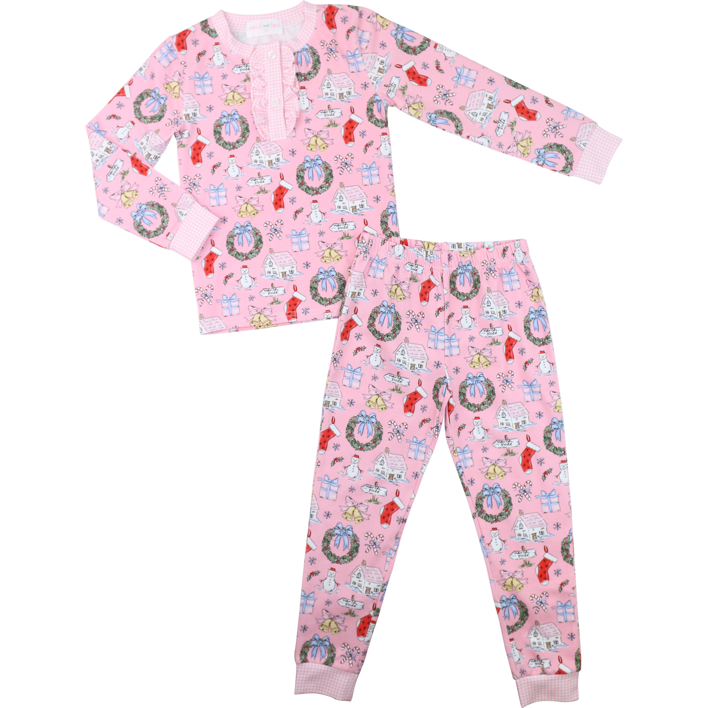 Pink Knit Christmas Print Pajamas