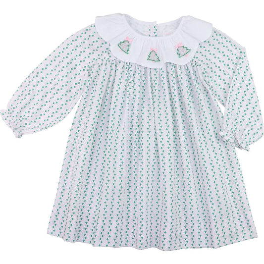 Green And Pink Embroidered Christmas Tree Dress