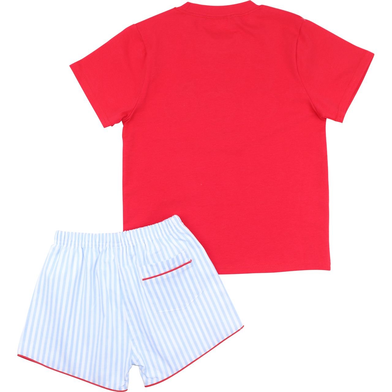 Blue And Red Striped Apple Short Set