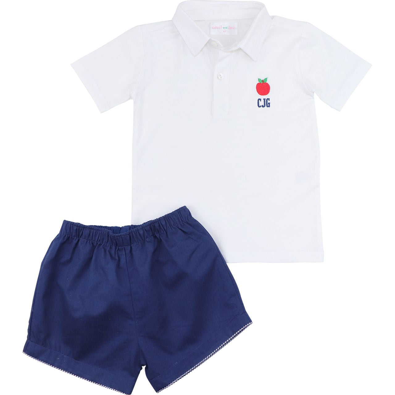 Navy And White Embroidered Polo Short Set
