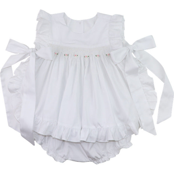 White Embroidered Rosette Diaper Set