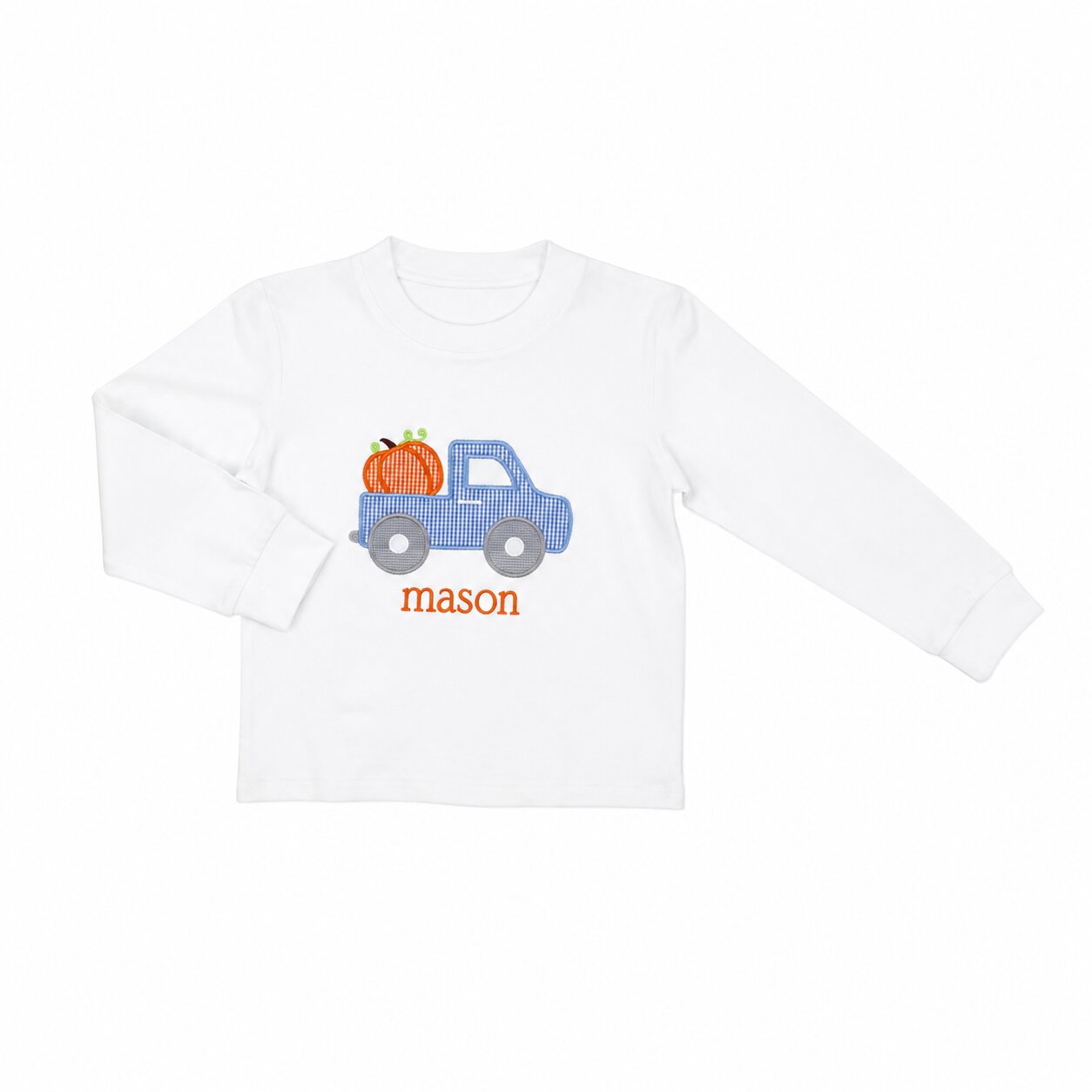 White Knit Applique Pumpkin And Truck Shirt1