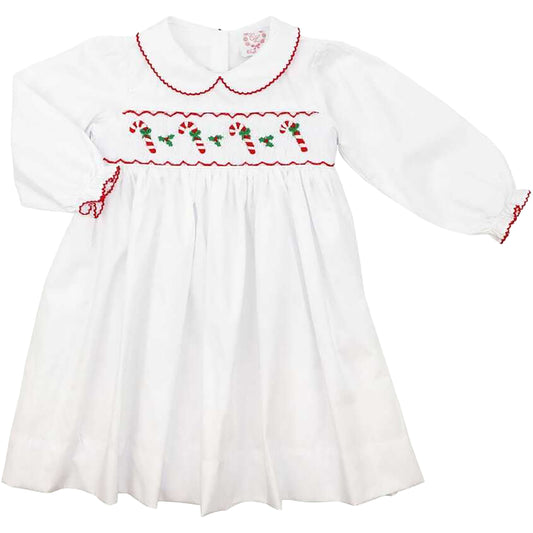 White Smocked Candy Cane Dress