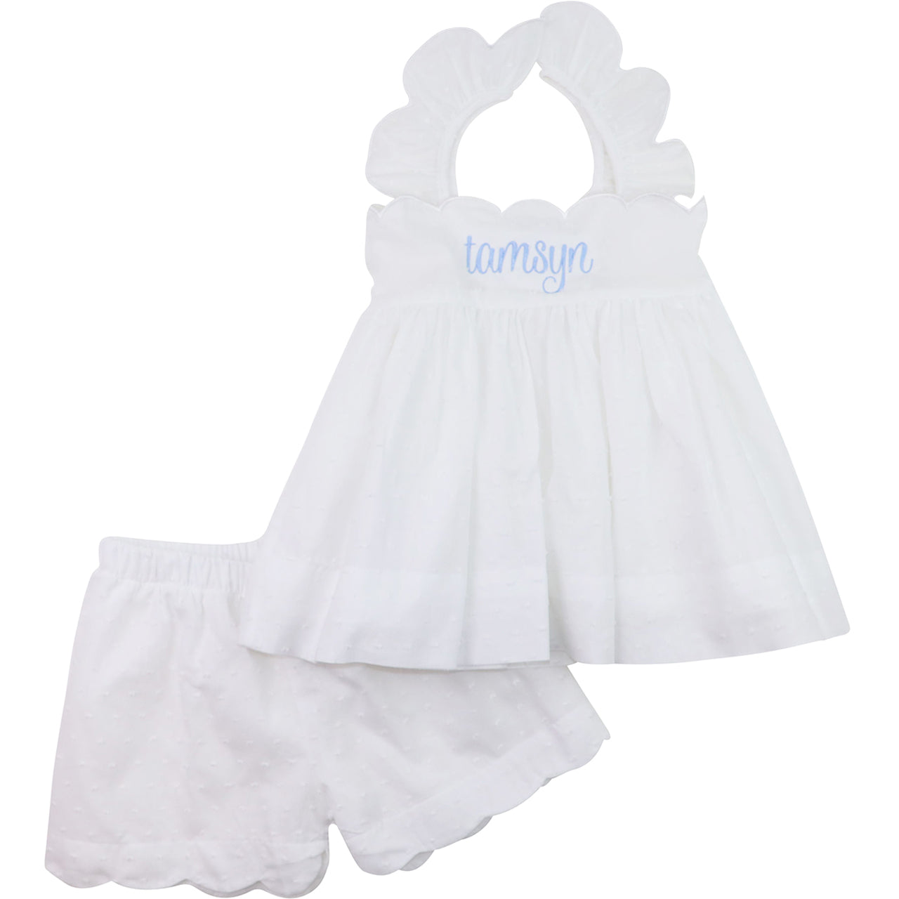 White Swiss Dot Scalloped Short Set1