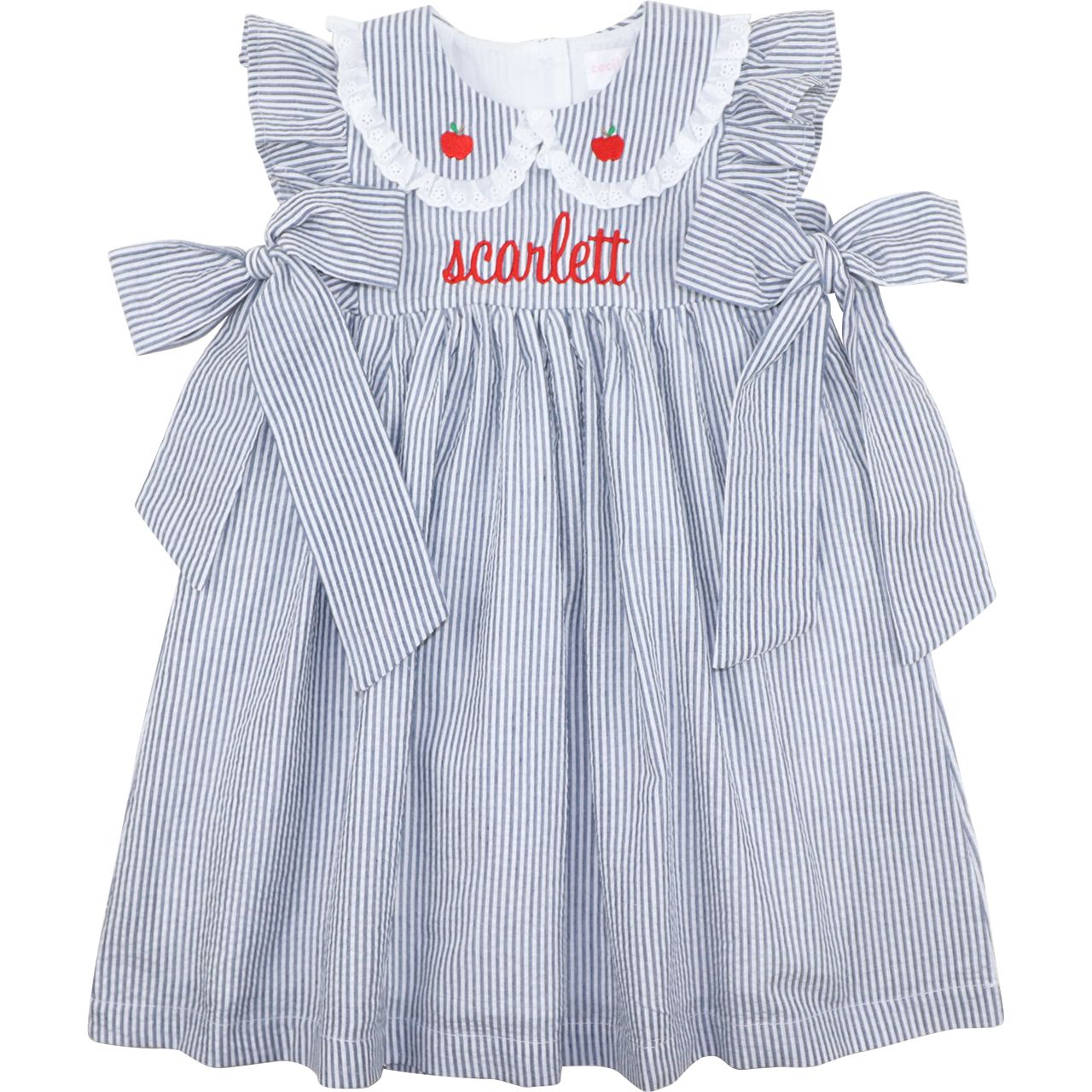 Navy Seersucker Apple Dress