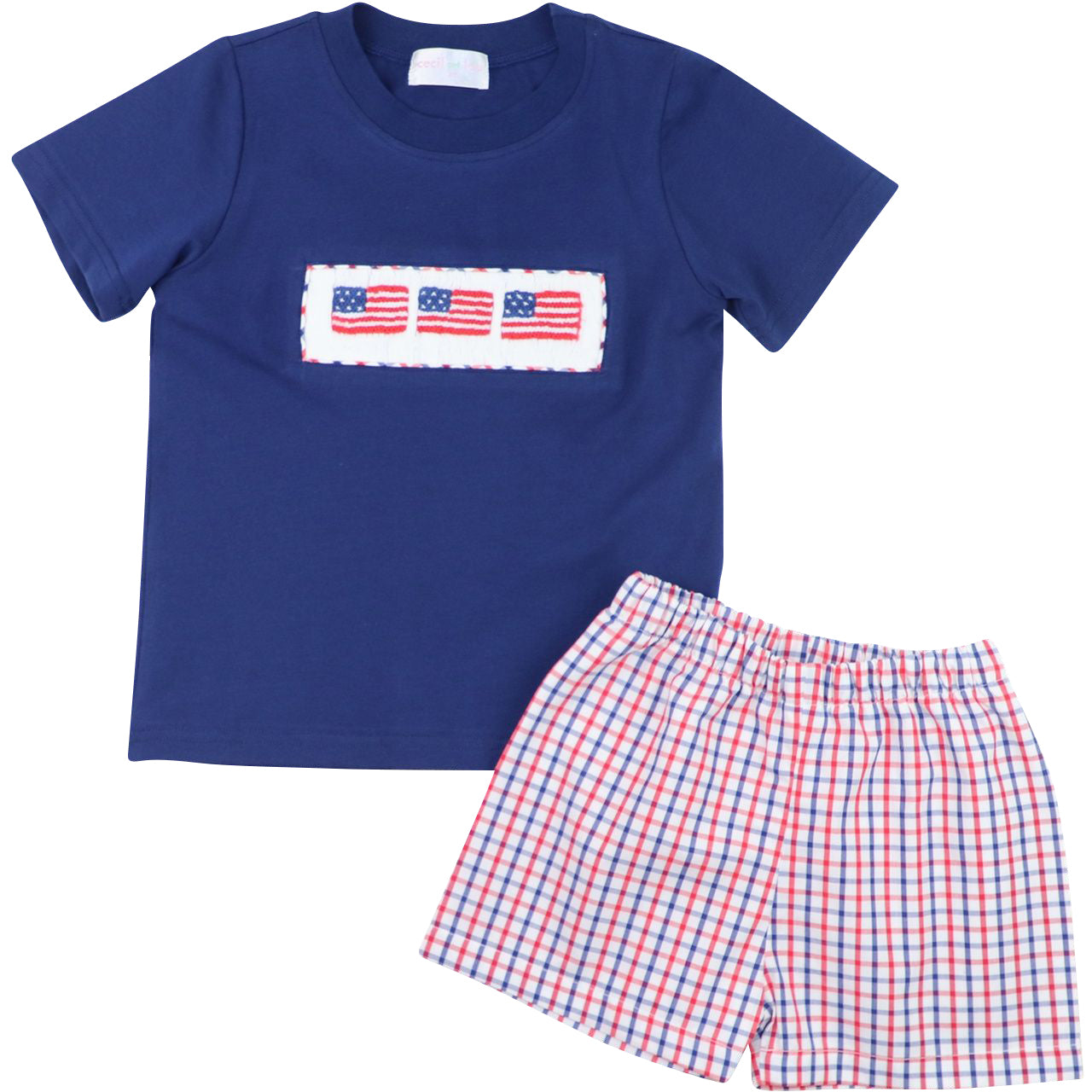 Windowpane Smocked Flags Short Set1