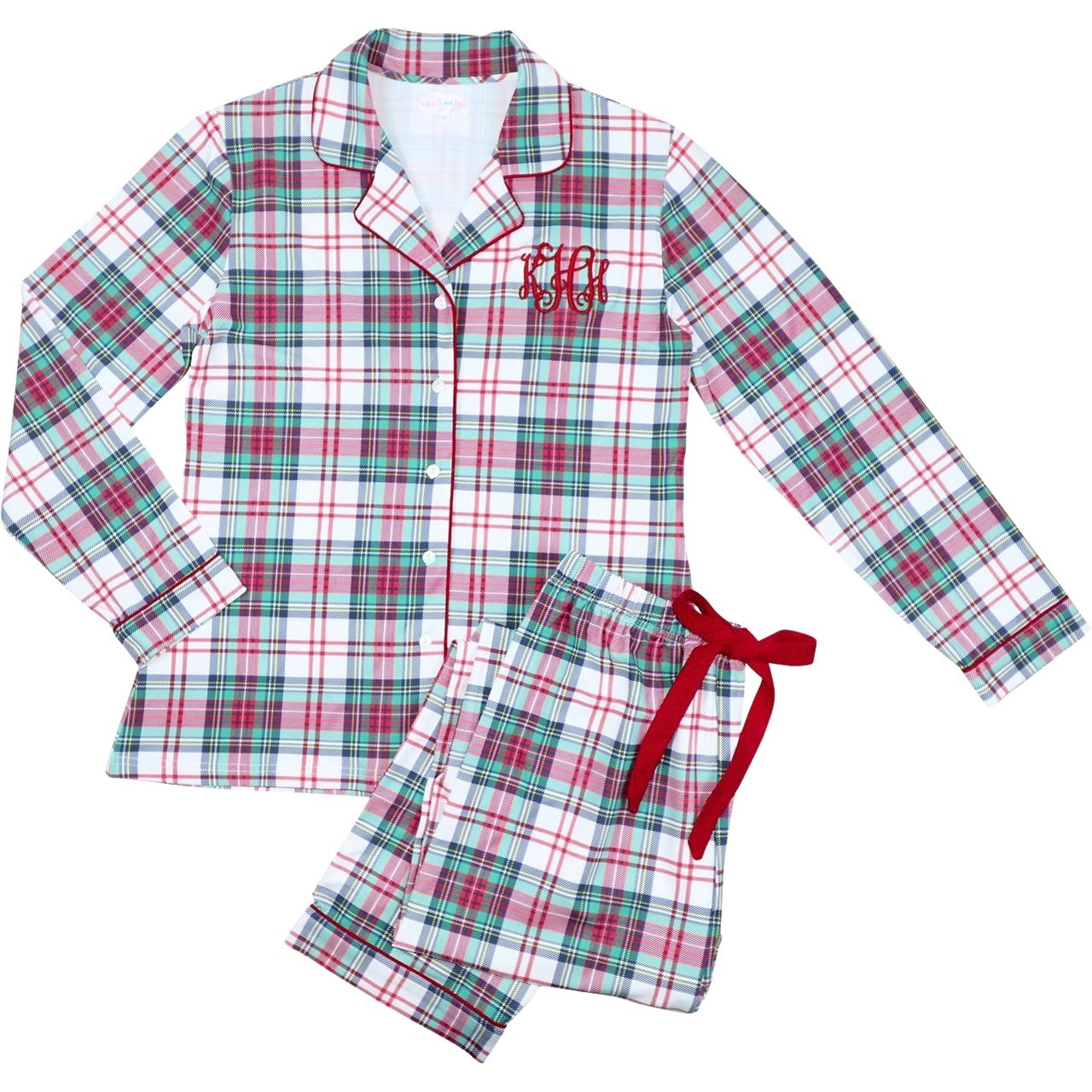 Women's Christmas Plaid Knit Pajamas1
