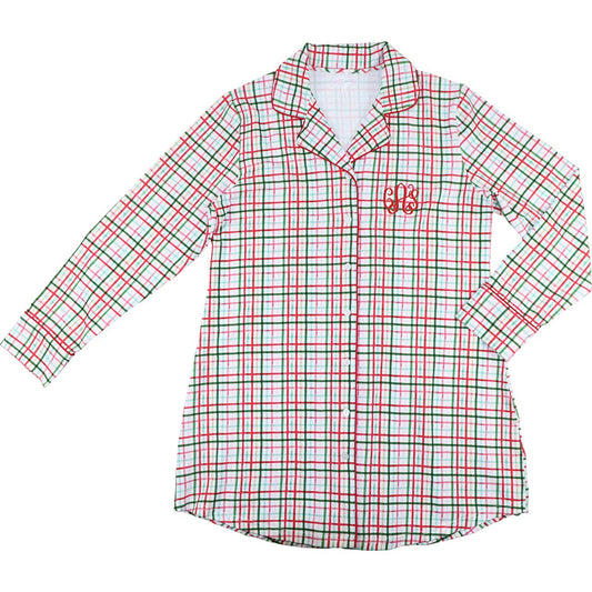 Women's Red And Green Plaid Windowpane Knit Tunic